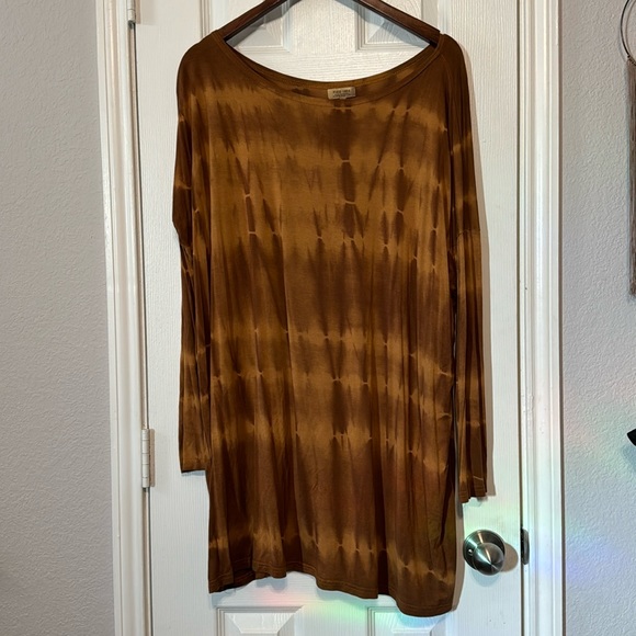 Piko Tunic Tye Dye Burnt Orange Long Sleeve Shirt - Picture 1 of 3